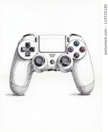Realistic hand-drawn video game controller sketch with detailed buttons 124550180
