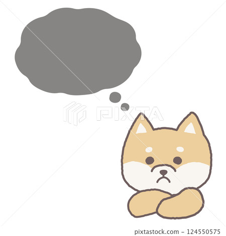 Cute Shiba Inu character illustration thinking with arms folded Cute Shiba Inu character illustration thinking with arms folded 124550575