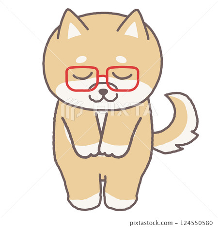 Illustration of a cute Shiba Inu dog wearing glasses bowing politely Illustration of a cute Shiba Inu dog wearing glasses bowing politely 124550580