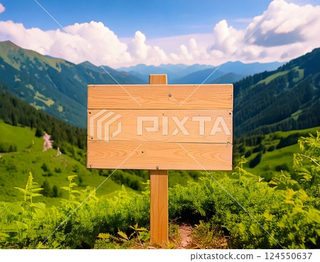 鬱鬱蔥蔥的景觀中的標誌 鬱鬱蔥蔥的景觀中的標誌 124550637