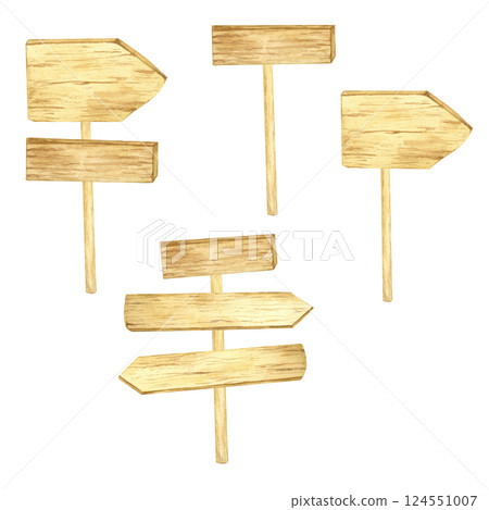 Collection of assorted wooden signs watercolor clipart with varied shapes and styles. Perfect for DIY party decor, event invitations, garden-themed designs, and digital art Collection of assorted wooden signs watercolor clipart with varied shapes and styles. Perfect for DIY party decor, event invitations, garden-themed designs, and digital art 124551007