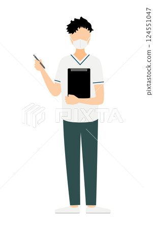 A simple illustration of a black-haired male nurse taking records A simple illustration of a black-haired male nurse taking records 124551047