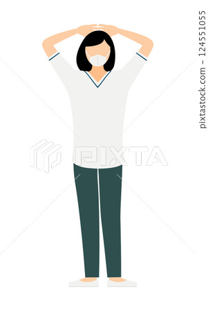 一位留著黑色短髮、雙手緊握在腦後的女護士的簡單插圖 124551055