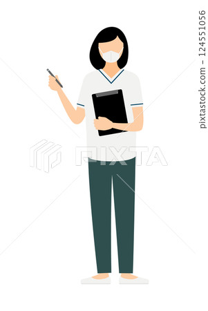 一位留著黑色短髮的女護士做筆記的簡單例子 124551056