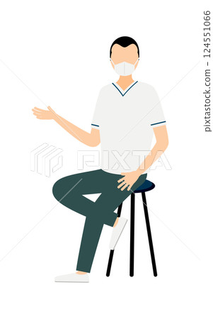 一位額頭寬闊的男護士坐在椅子上說話的簡單插圖 一位額頭寬闊的男護士坐在椅子上說話的簡單插圖 124551066