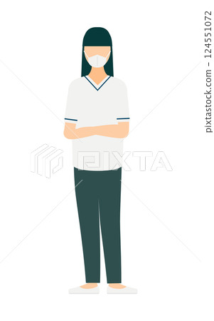 一位長髮女護士雙手交叉的簡單插畫 一位長髮女護士雙手交叉的簡單插畫 124551072