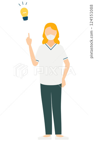 A simple illustration of a blonde female nurse coming up with an idea 124551088