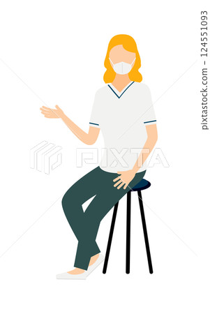 一位金髮女護士坐在椅子上說話的簡單插圖 一位金髮女護士坐在椅子上說話的簡單插圖 124551093