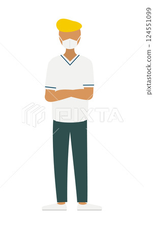 A simple illustration of a male nurse with a pompadour hairstyle with his arms crossed A simple illustration of a male nurse with a pompadour hairstyle with his arms crossed 124551099