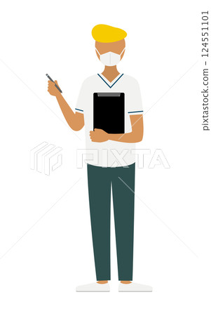 一位留著蓬巴杜髮型的男護士做筆記的簡單例子 一位留著蓬巴杜髮型的男護士做筆記的簡單例子 124551101