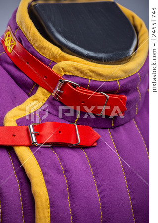 Close-up of Purple Quilted Gambeson Collar Close-up of Purple Quilted Gambeson Collar 124551743