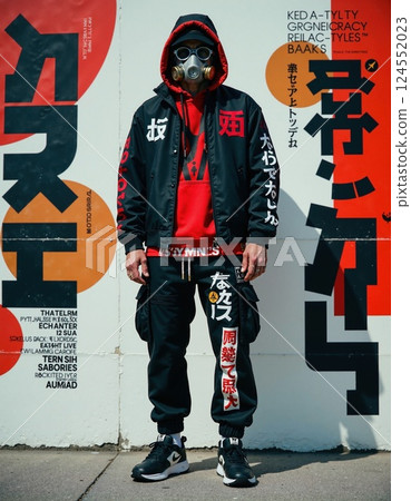 Urban futuristic fashion with text and shapes design 124552023