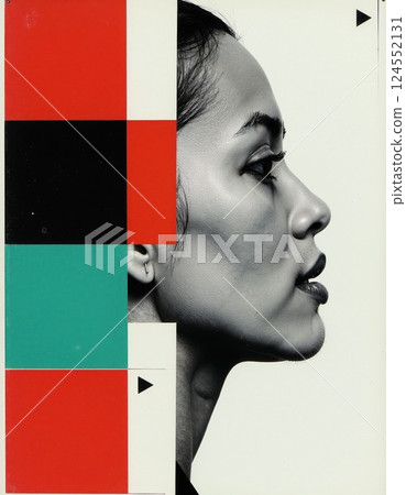 Abstract modern art portrait of woman with geometric design elements Abstract modern art portrait of woman with geometric design elements 124552131