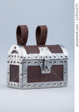 Small Brown Treasure Chest with Metal Fittings 124552273