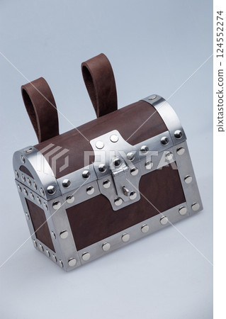 Small Brown Treasure Chest with Metal Fittings 124552274