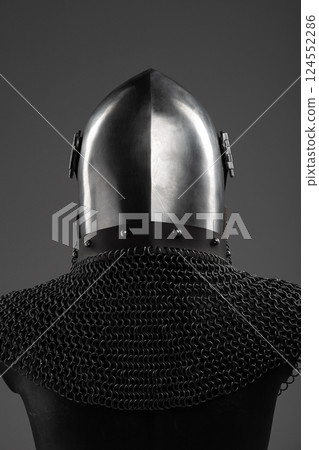 Back View of Polished Steel Medieval Bascinet 124552286
