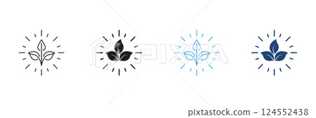 Eco Plant Line and Silhouette Icon Set With Radiating Lines, Healthy And Sustainable Food Choices Outline and Solid Icon. Eco-Friendly Products Sign. Editable Stroke. Isolated Vector Illustration Eco Plant Line and Silhouette Icon Set With Radiating Lines, Healthy And Sustainable Food Choices Outline and Solid Icon. Eco-Friendly Products Sign. Editable Stroke. Isolated Vector Illustration 124552438