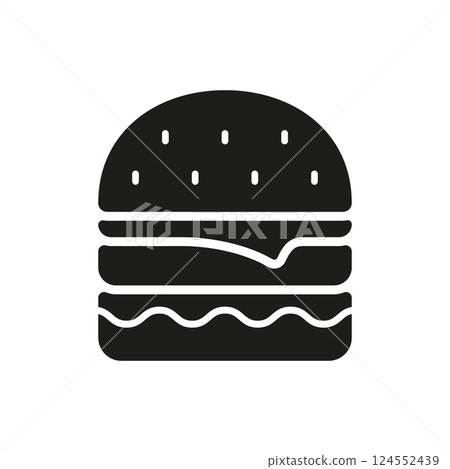 Cheeseburger Fast Food Solid Icon. Tasty Burger with Lettuce and Cheese Silhouette Symbol. Isolated Vector Illustration Cheeseburger Fast Food Solid Icon. Tasty Burger with Lettuce and Cheese Silhouette Symbol. Isolated Vector Illustration 124552439