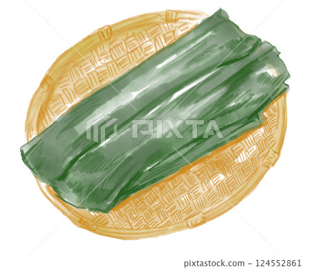 Hand-drawn watercolor illustration of delicious kelp on a sieve 124552861