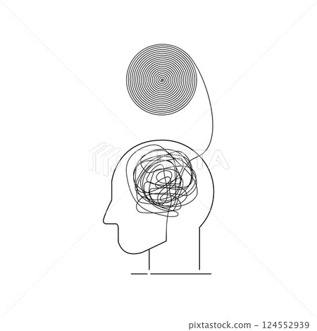 Profile of a man with a mess in his head. Profile of a man with a mess in his head. 124552939