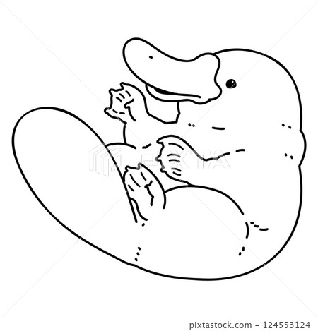 簡單可愛的毛茸茸的鴨嘴獸插圖-僅線條畫 124553124