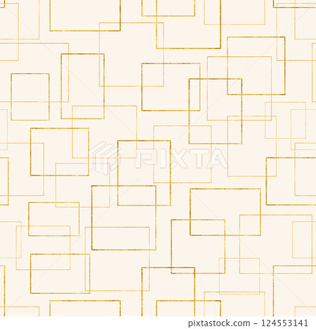 Golden hand painted intertwined frames in different shapes seamless pattern in delicate watercolor style on soft pastel cream background. Abstract gold textured illustration. for wedding invitations. 124553141
