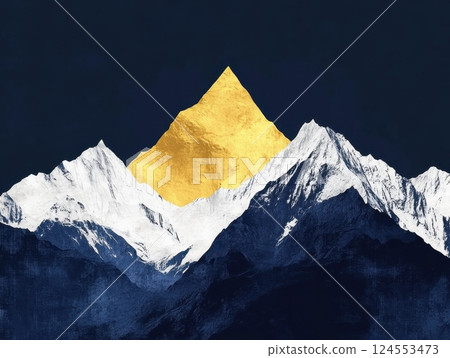 Majestic Mountain Peak with Golden Summit on Dark Background 124553473