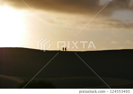 A colorful sunset at a Maspalomas dune, Gran Canaria island 124553493