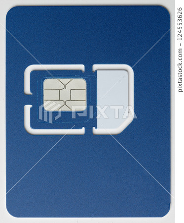 New mobile SIM card on blue background ready for activation and use 124553626
