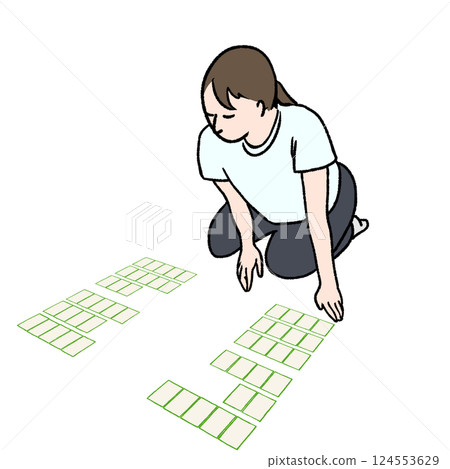 Illustration of a stance when picking up a card in competitive karuta Illustration of a stance when picking up a card in competitive karuta 124553629