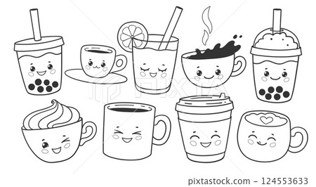 Cute Drinks Line Art Set Cute Drinks Line Art Set 124553633