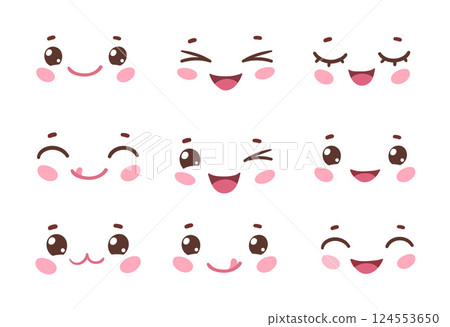 Set of Cute Kawaii Faces 124553650