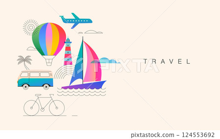 Colorful summer vacation travel background. Bright modern illustration with color gradient. Colorful summer vacation travel background. Bright modern illustration with color gradient. 124553692