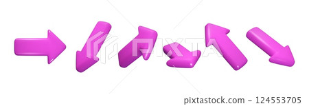 3d cursor. Arrow purple color, holographic mouse button click or keyboard pointer. Y2K select emoji, internet motion link. UI sign. Navigation isolated glossy pictogram elements. Vector icon 124553705