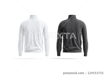 Blank black and white turtleneck sweater mockup, back view 124553733