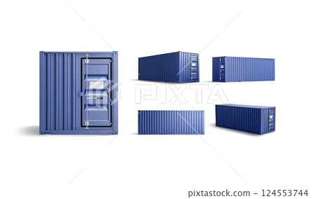 Blank blue steel cargo container mockup, different views 124553744