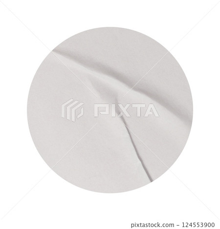 Blank White empty round crumpled paper emblem mockup promotion sticker label cutout isolated on a transparent background Copy space preview tag, label Blank White empty round crumpled paper emblem mockup promotion sticker label cutout isolated on a transparent background Copy space preview tag, label 124553900