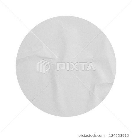 Blank White round crumpled paper promotion sticker label cutout isolated on a transparent background Blank White round crumpled paper promotion sticker label cutout isolated on a transparent background 124553913