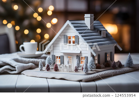 private residential building on the table of an architect and designer. construction  124553954