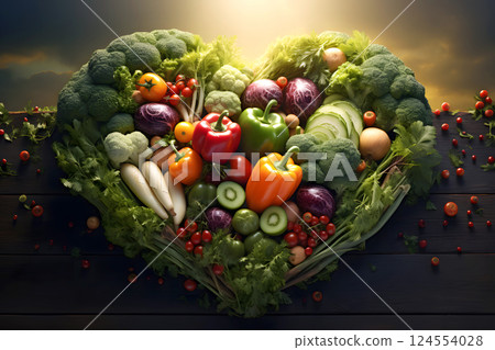 Heart shape made of fresh vegetables. Healthy food concept. 124554028