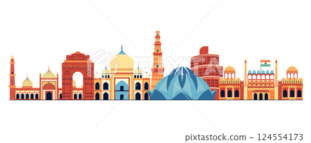 India Travel Flat Banner with City Skyline 124554173