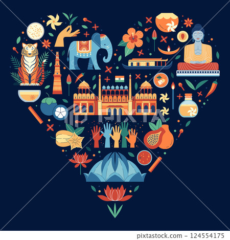 I love India Travel Card with Landmarks Icons I love India Travel Card with Landmarks Icons 124554175