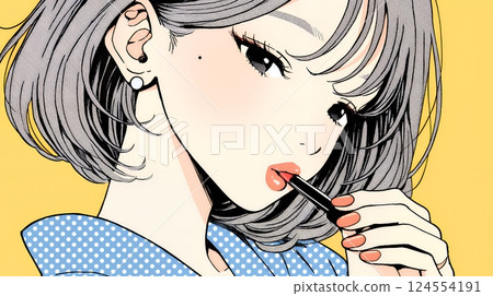 A young woman putting on makeup (lipstick) 124554191