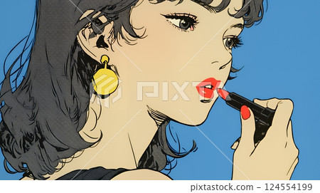 A young woman putting on makeup (lipstick) 124554199