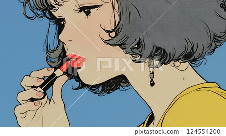 A young woman putting on makeup (lipstick) 124554200