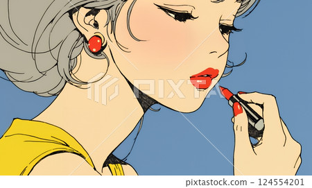 A young woman putting on makeup (lipstick) A young woman putting on makeup (lipstick) 124554201