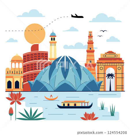 India Travel Scene with Tourist Attractions 124554208