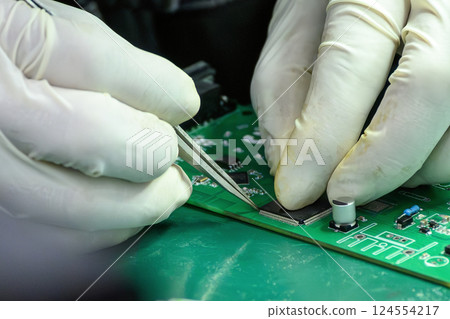 Close up scene the soldering operation by skill operator. 124554217