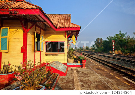 Classic train station against blue sky in Sa Kaeo city, Thailand 124554504