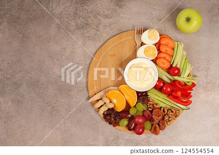 Concept intermittent fasting, raw food and diet food, healthy organic products for weight loss and weight reduction, healthy breakfast with ingredients, menu for cafe or restaurant, kitchen 124554554